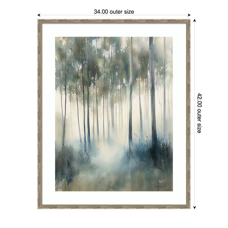 Shimmery Trees by Tradelink inhouse artist Wood Framed Wall Art Print - Mila Dark Silver - 34 x 42 in