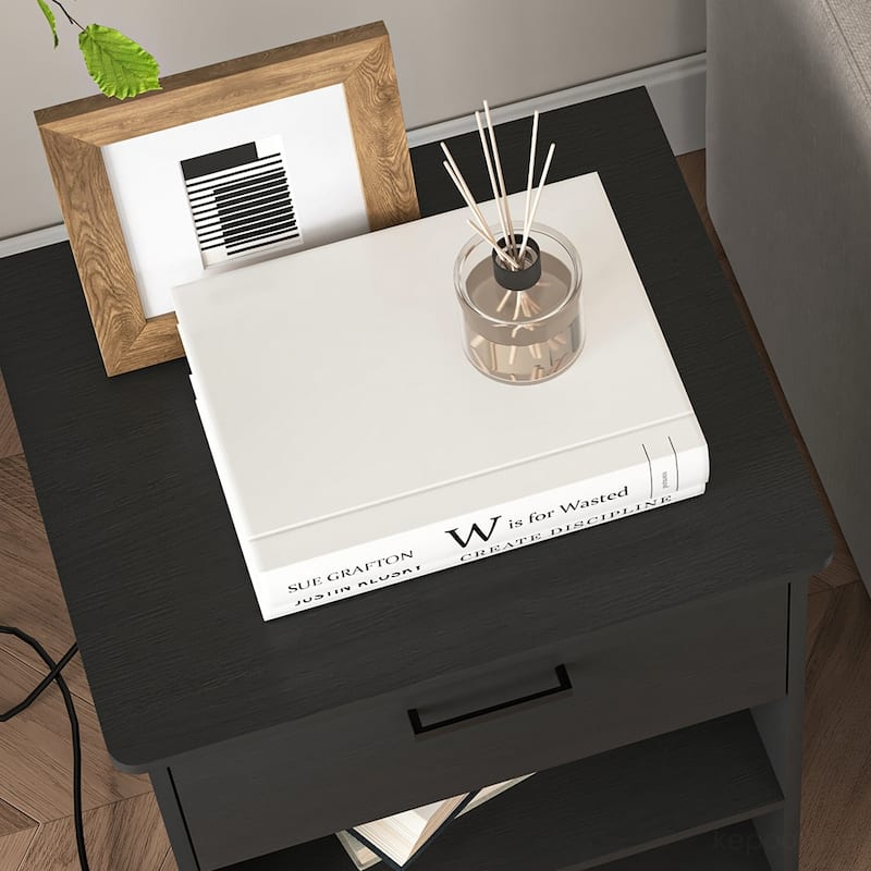 Nightstand with Charging Station,2 USB,Type C,Drawer,Adjustable Shelf