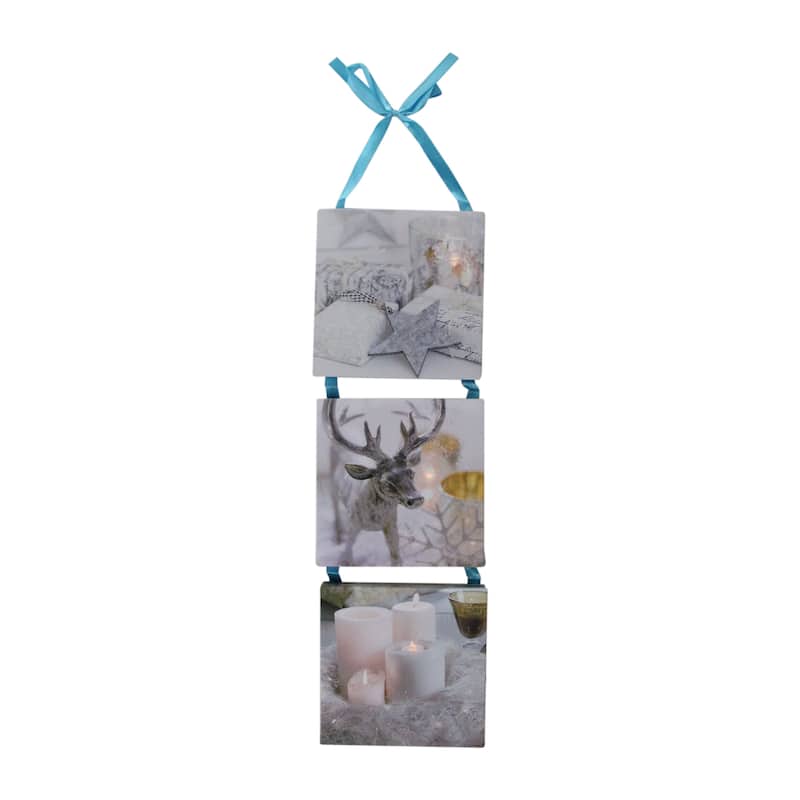 15.5" LED Lighted 3-Panel Winter Candle Flame Christmas Wall Art Decoration
