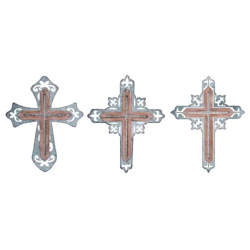 Transpac Wood/Metal Decorative Crosses Set of 3 Spring Home Decorations