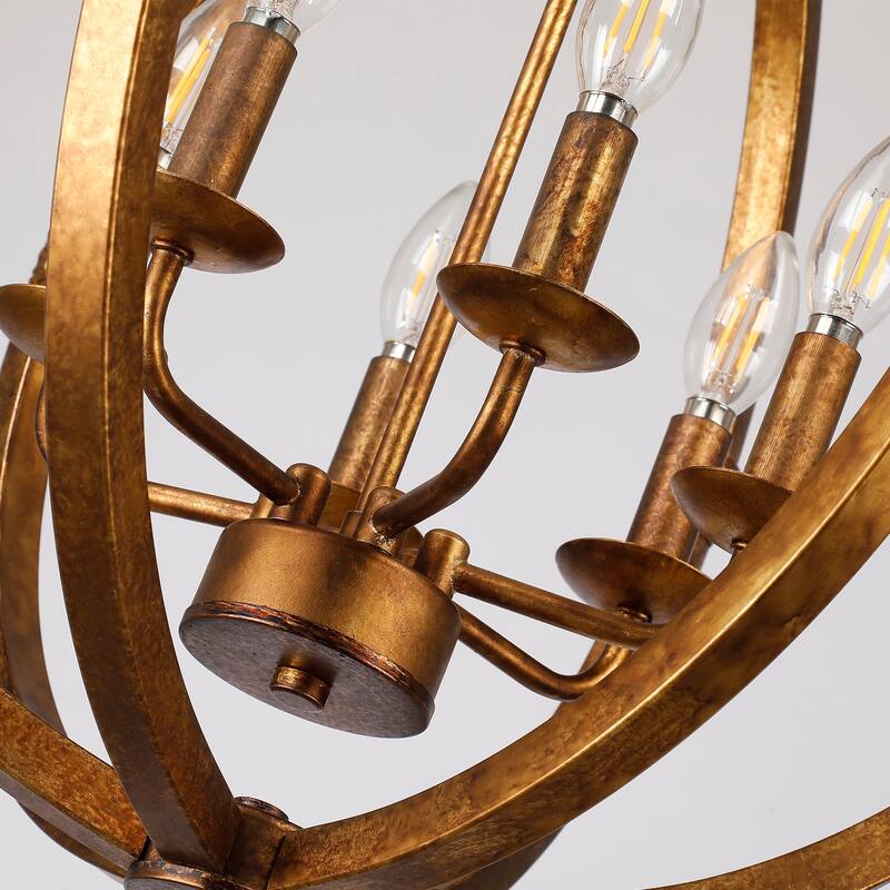 6-Light Spherical Chandelier in Weathered Antique Brass - Antique Brass