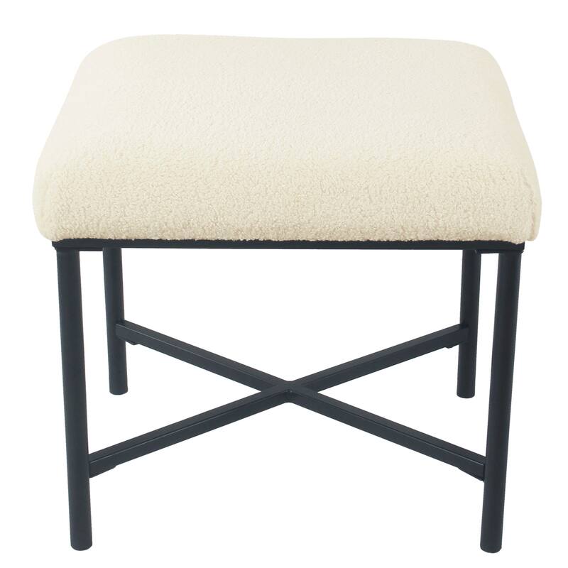 Silver Orchid Square Metal Frame Ottoman - Cream Faux Sheepskin