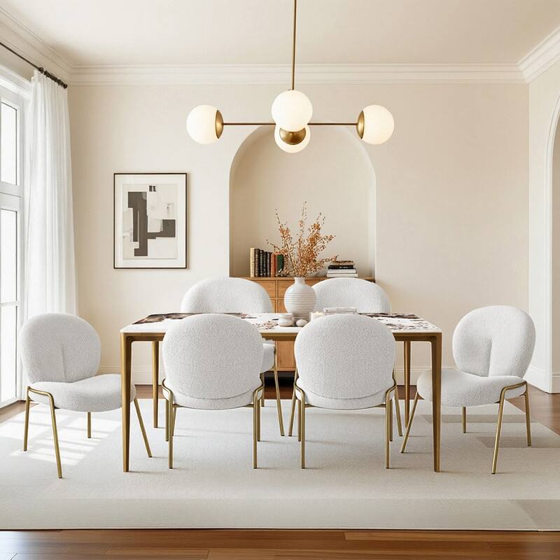 Spruce & Spring Cloud-Shaped Armless Modern Teddy Dining Chair with Champagne Gold Legs