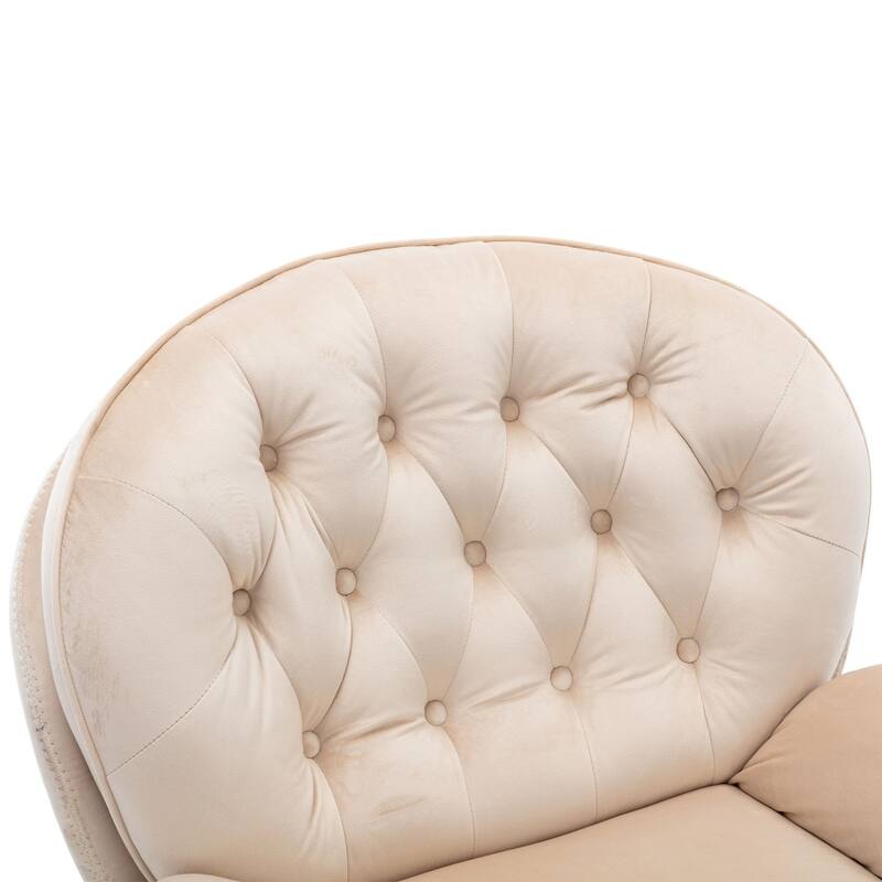 Velvet Upholstered Accent Chair with Ottoman and Metal Legs for Living Room