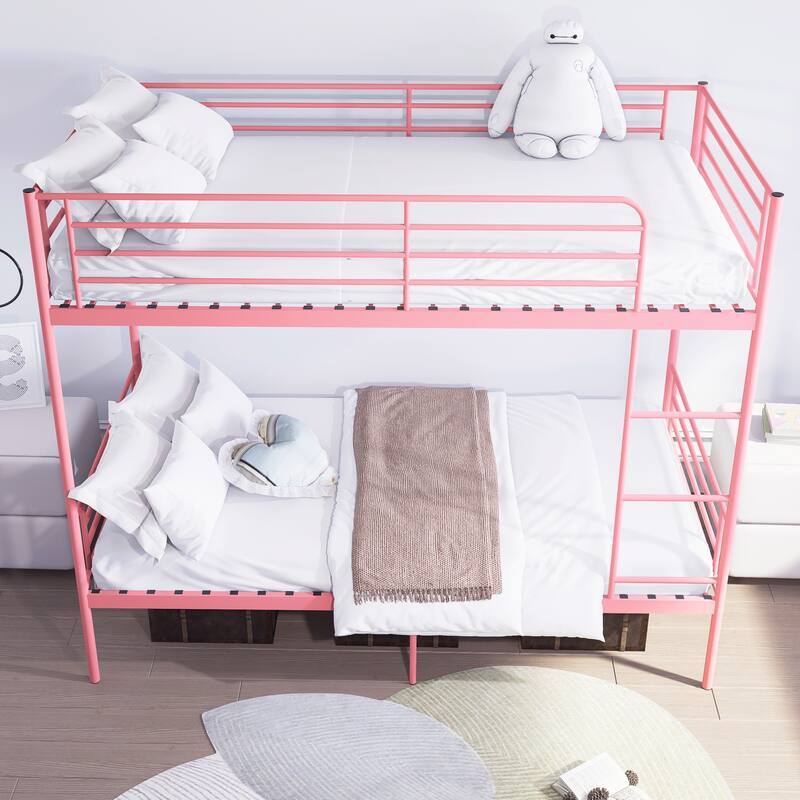 Bunk Bed with Ladder and high Guardrail, Able to Split, Metal Bunk Bed, Storage Space, Noise Free,Twin Over Twin Size