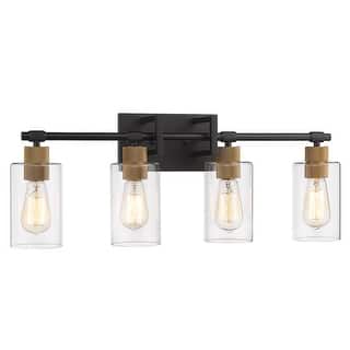 4-Light Bathroom Vanity Light ,Black and Antique Gold Finish with Clear Glass Shade