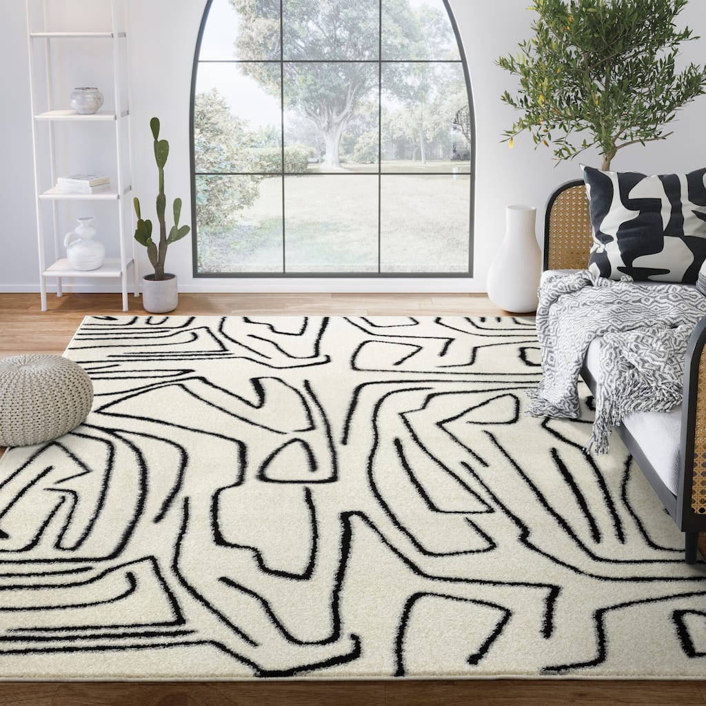 Abani Rugs Deco DEC520A Cream Black Abstract Area Rug