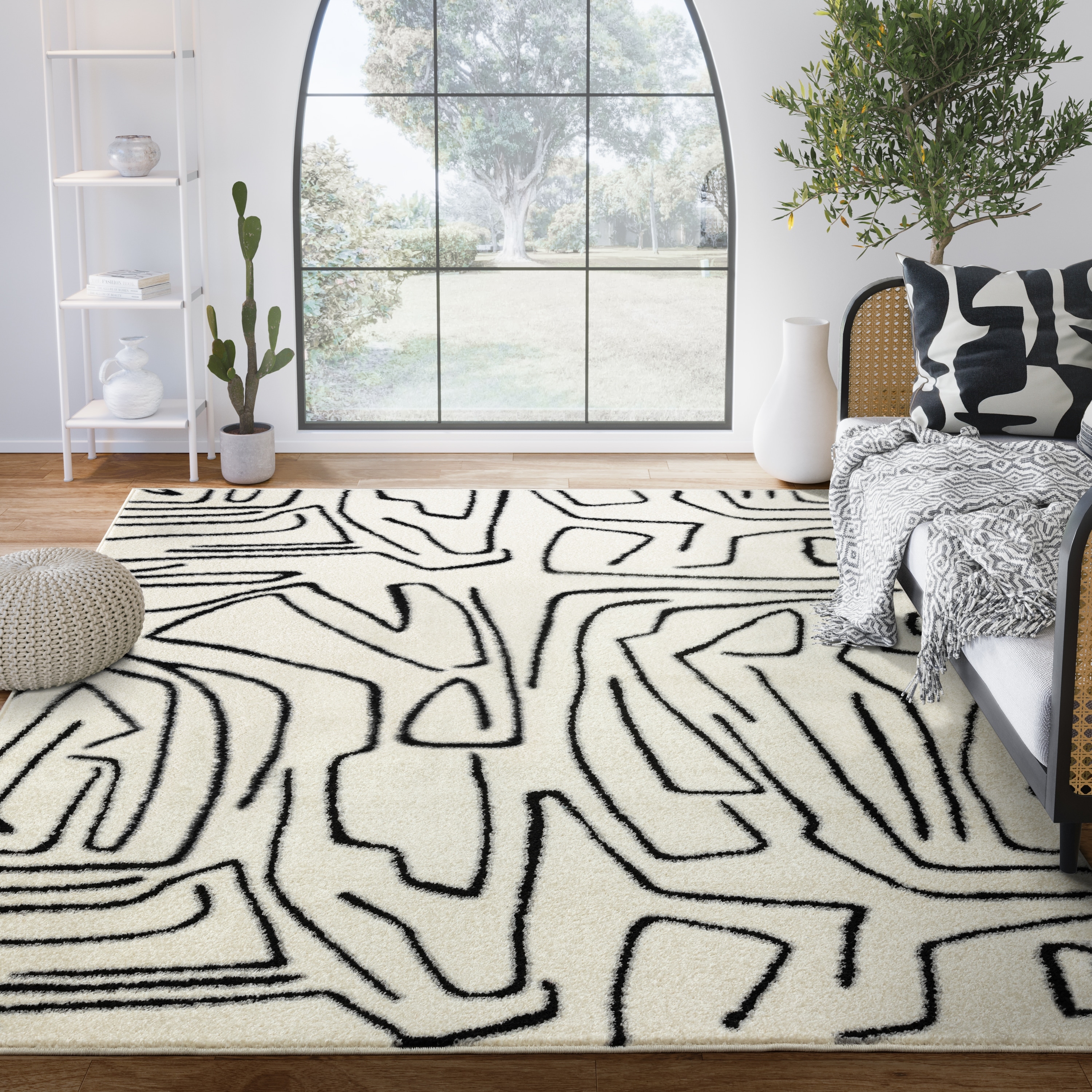 Abani Rugs Deco DEC520A Cream Black Abstract Area Rug