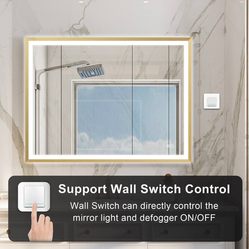 Wall Mounted Back Light Bathroom Framed LED Mirror Anti- Fog With Dimmable Light Touch Sensor And Memory Function
