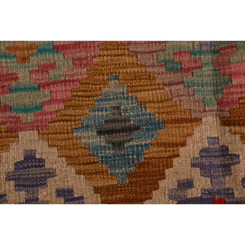 Geometric Kilim Oriental Large Rug Multi-Color Flatweave Wool Carpet - 10'3"x 15'10"
