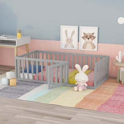 Fully Fenced Solid Wood Floor Bed with Gate