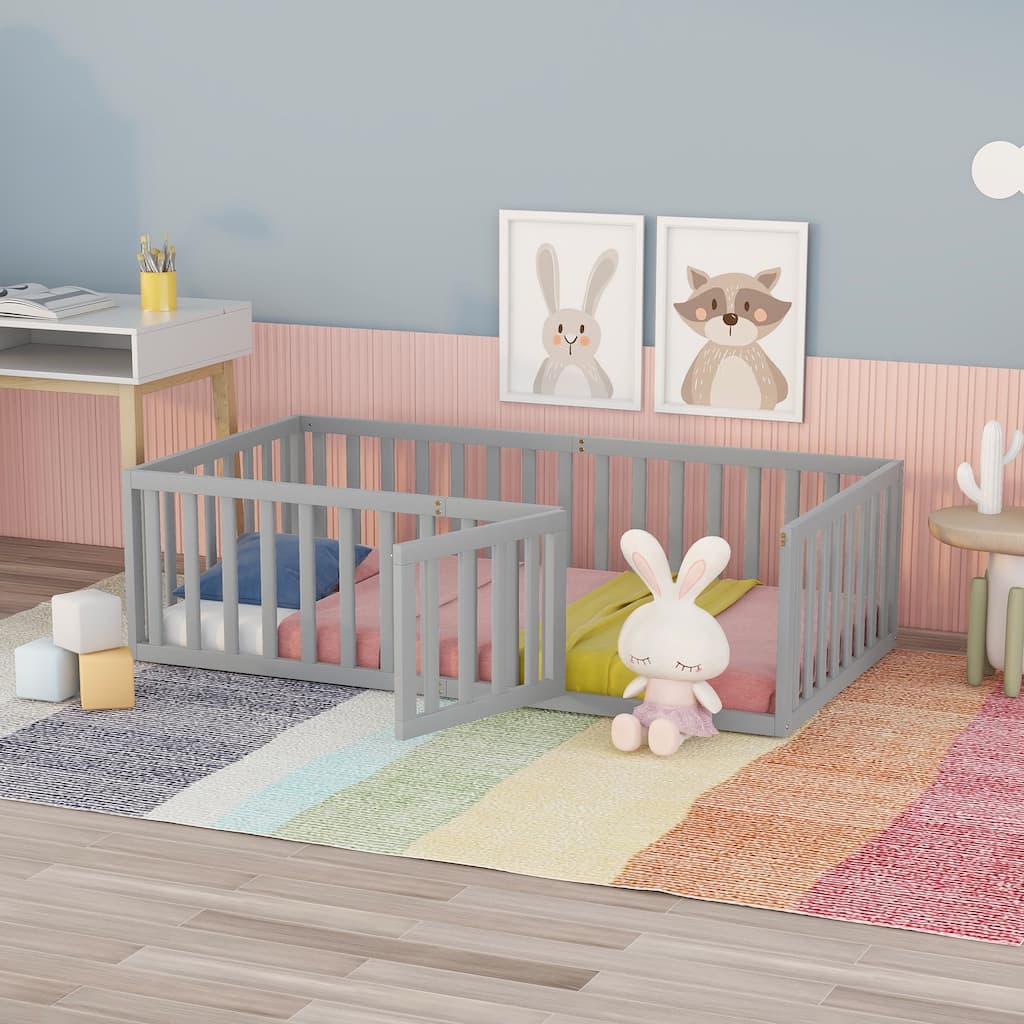 Twin Size Wood Daybed Frame with Fence