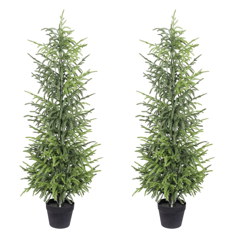 5" Artificial Real Touch Pine Tree in Black Plastic Pot, 2pc/set