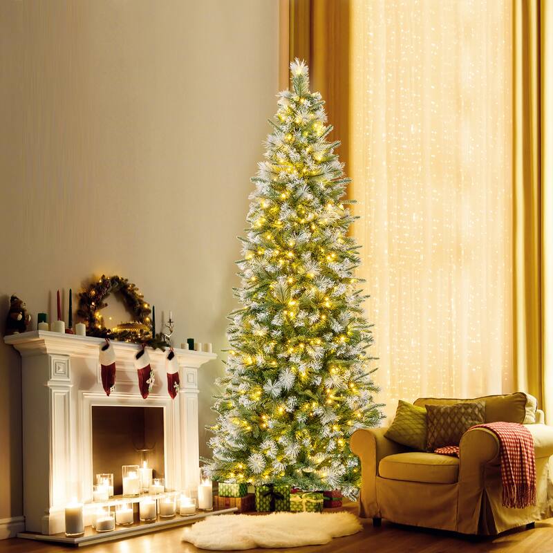 Gymax 7.5/6 FT Artificial Christmas Tree Pre-Lit Hinged Xmas Tree w/ - 7.5 Foot