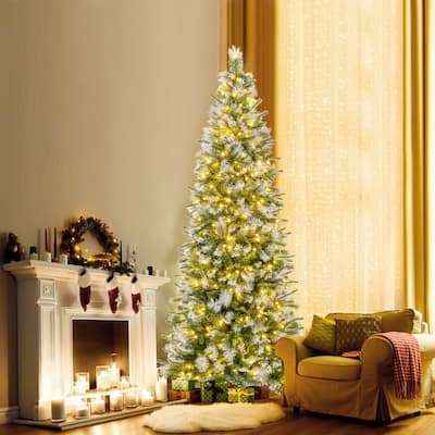 Gymax 7.5/6 FT Artificial Christmas Tree Pre-Lit Hinged Xmas Tree w/