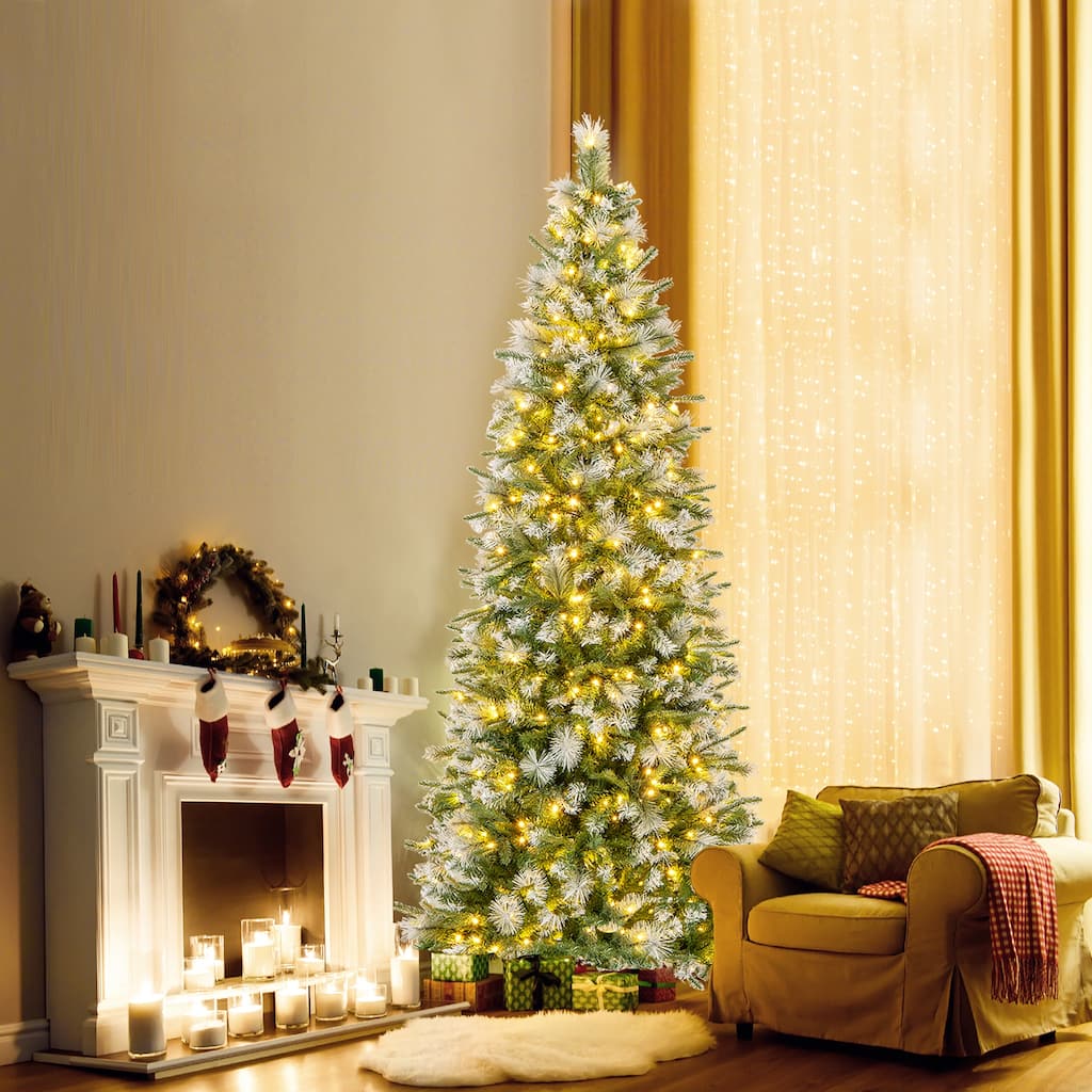 Gymax 7.5/6 FT Artificial Christmas Tree Pre-Lit Hinged Xmas Tree w/