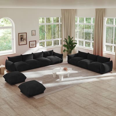 Modern Chenille Fabric Upholstery Modular Sectional Sofa for Living Room Set with 2 Ottoman