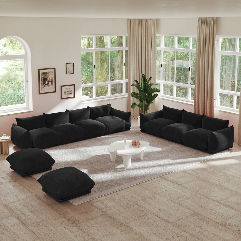 Modern Chenille Fabric Upholstery Modular Sectional Sofa for Living Room Set with 2 Ottoman