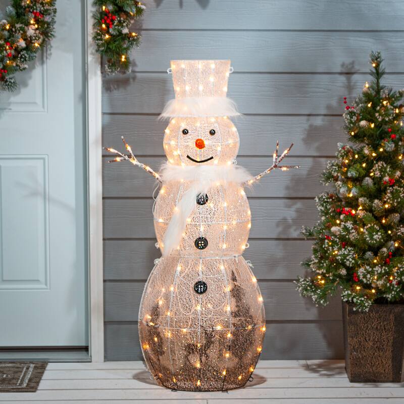 4 ft Tall Christmas Holiday Lighted Snowman with 105 Micro LED Lights - White