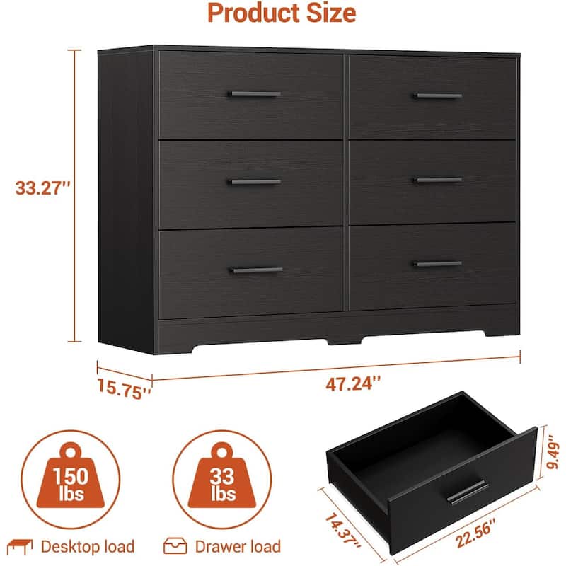 Dresser for Bedroom with 6 Drawers Modern Closet Dressers Chest of Drawers Wooden Dresser