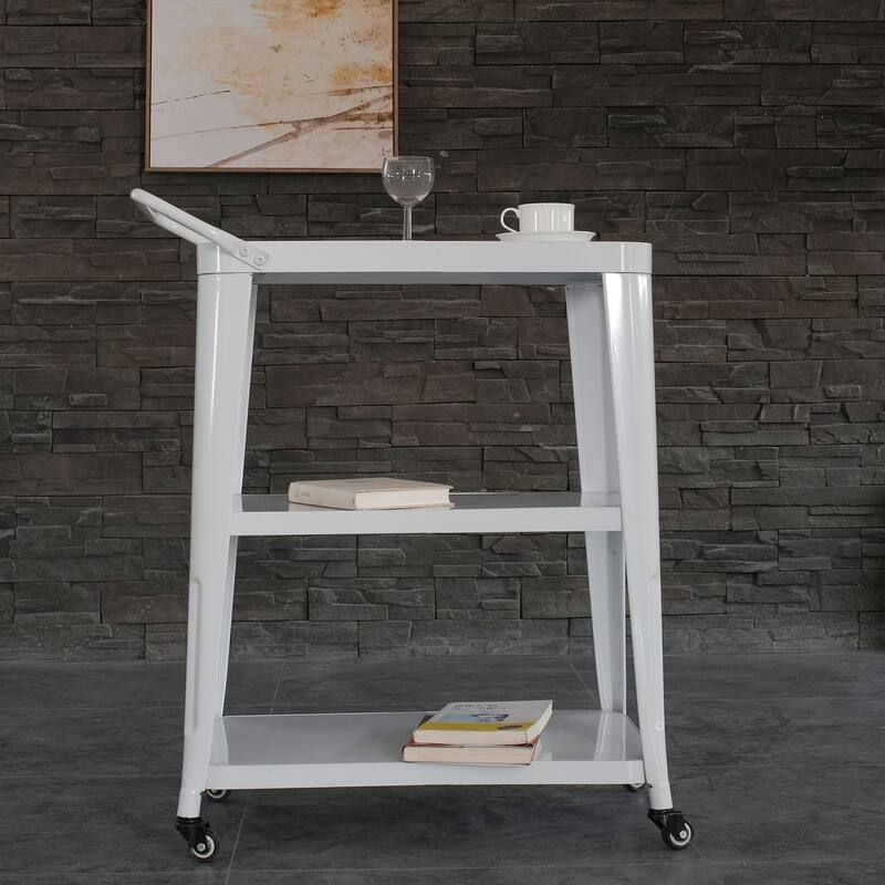 Modern Metal White 3-Tier Rolling Serving Bar Cart - 24" L x 14" W x 31" H