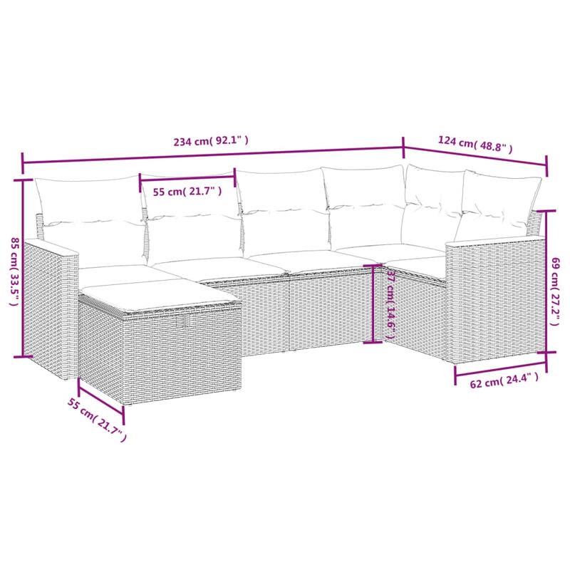vidaXL Patio Sofa Set with Cushions Outdoor Conversation Furniture Poly Rattan