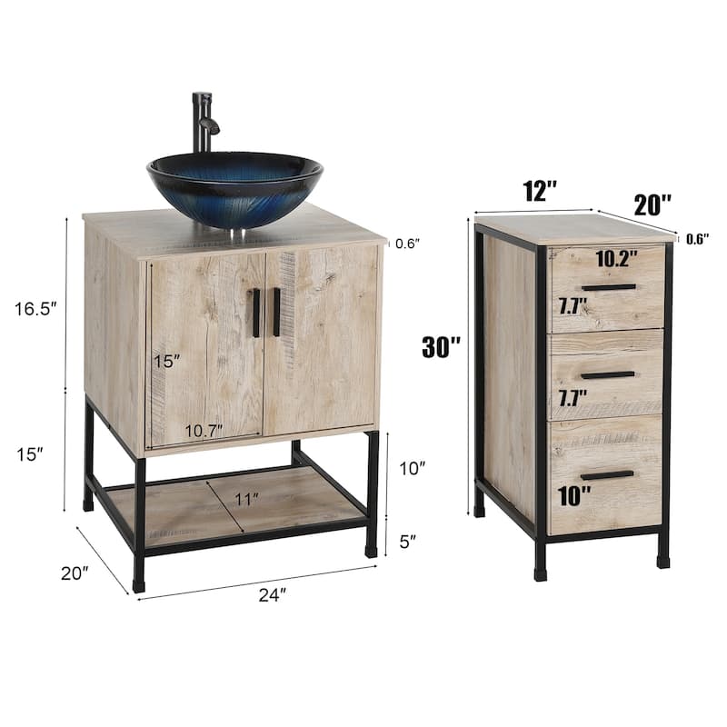 36" Bathroom Vanity Cabinet W/ Sink Faucet Drain Set Top Side Cabinet Combo