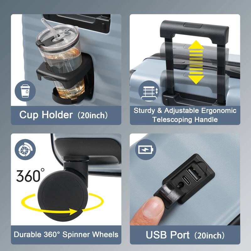 Luggage Sets 5 Piece with Front Opening, Hardside Expandable Carry on Suitcase, with Spinner Wheels, TSA Lock, USB Port