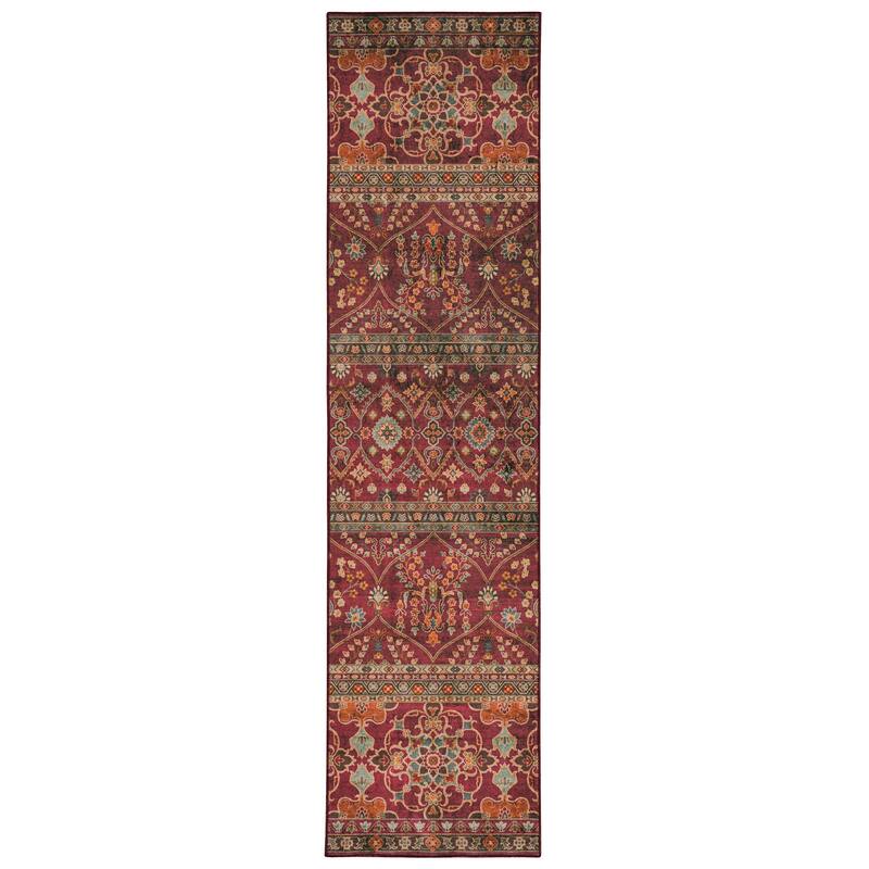 Neil Machine Washable Garnet and Ivory Area Rug - 2' x 8' Runner