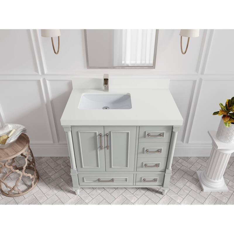 Willow Collections 36 in. W x 22 in. D Aberdeen Left Offset Sink Bathroom Vanity with Countertop - 2" White Quartz - Coventry Gray