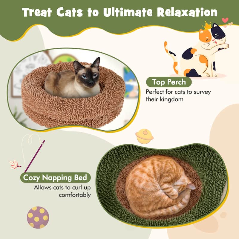 Multilevel Cat Tree with Scratching Posts and Rope Plush Perch Toy Bed - 19.5" x 19"
