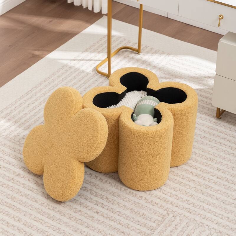SEYNAR Modern Glam Teddy Velvet Flower Shape Storage Ottoman