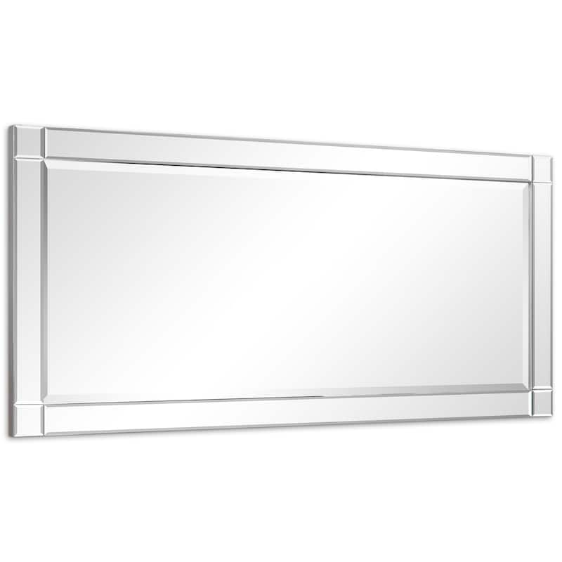 Moderno Squared Corner Beveled Rectangle Wall Mirror, Solid Wood Frame, 1"-Beveled Center Mirror, Ready to Hang - Clear
