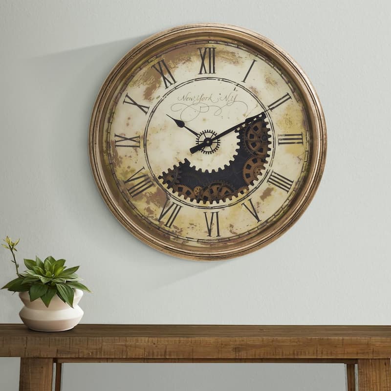 30" Round Wall Clock - Gold/Creamy White