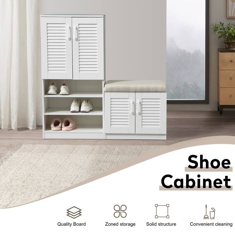 Wood Shoe Storage Cabinet with Bench and Adjustable Layer Board