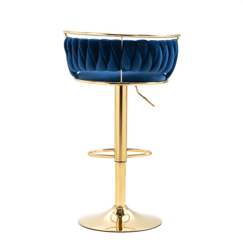 2 Set Velvet Swivel Adjustable Bar Stools with Footrest