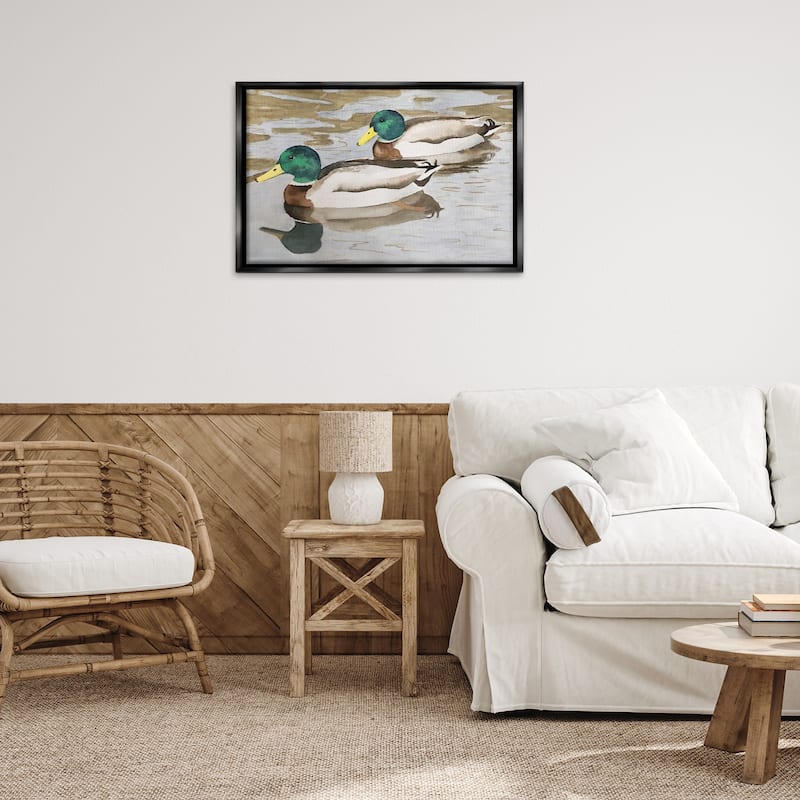 Stupell Mallard Ducks Pair Framed Floater Canvas Wall Art Design By Stephanie Fielden