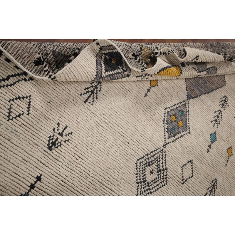 Geometric Moroccan Area Rug Hand-Knotted Wool Carpet - 6'8"x 11'0"