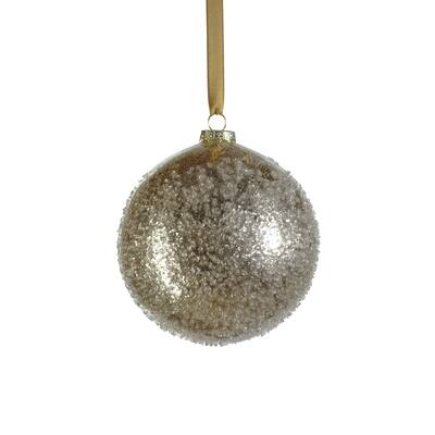 4.75" Sugar Bead Glass Holiday Ball Ornaments, Set of 4