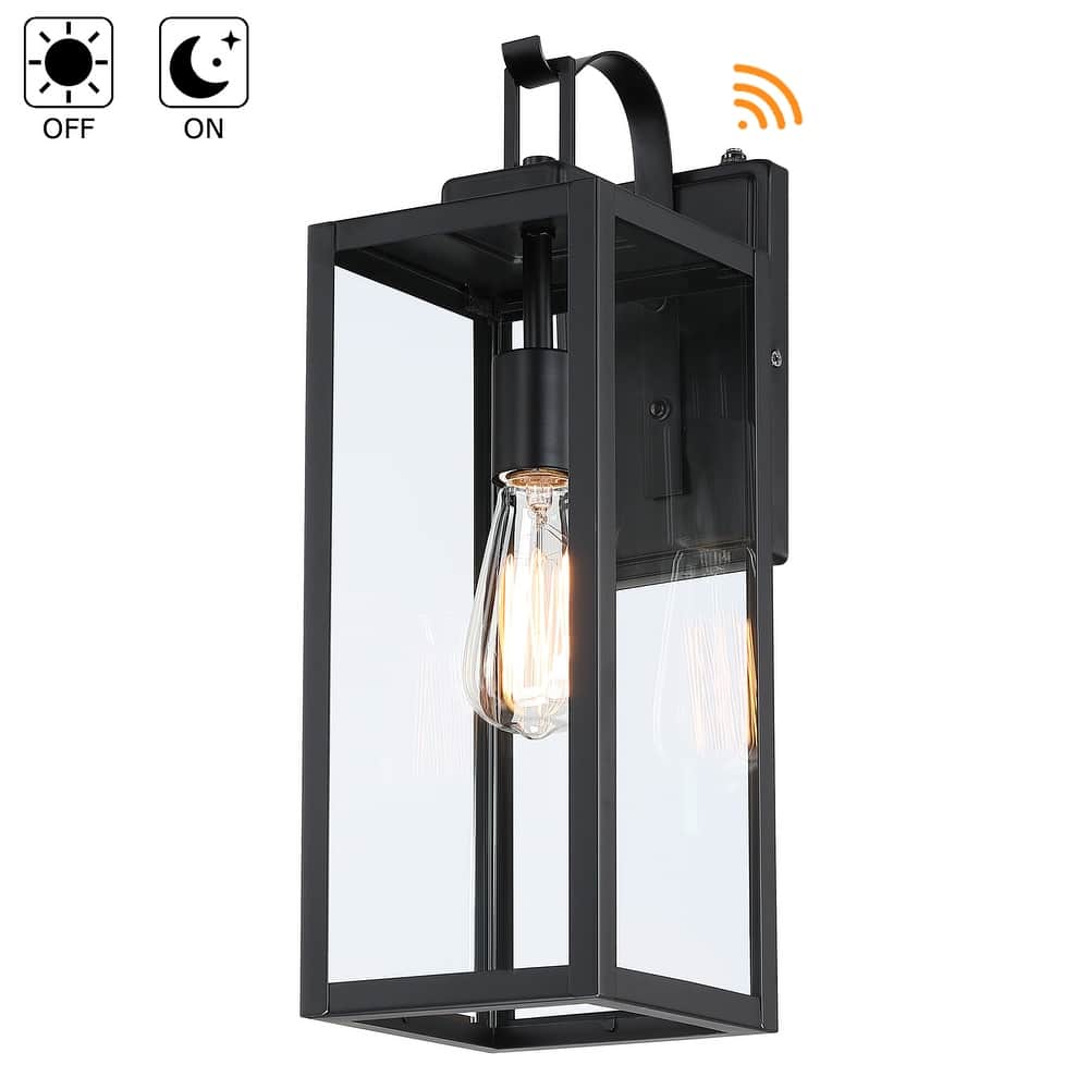 2-pack 17.7 in. 1-Light Matte Black Outdoor Wall Lantern Sconce with Clear Glass（Dusk to Dawn could be chosen）