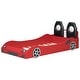 preview thumbnail 24 of 39, Wood Twin Size Race Car-Shaped Kids Platform Bed with LED and Upholstered Backrest, Bedroom Floor Bed Wood Frame for Kids Teens