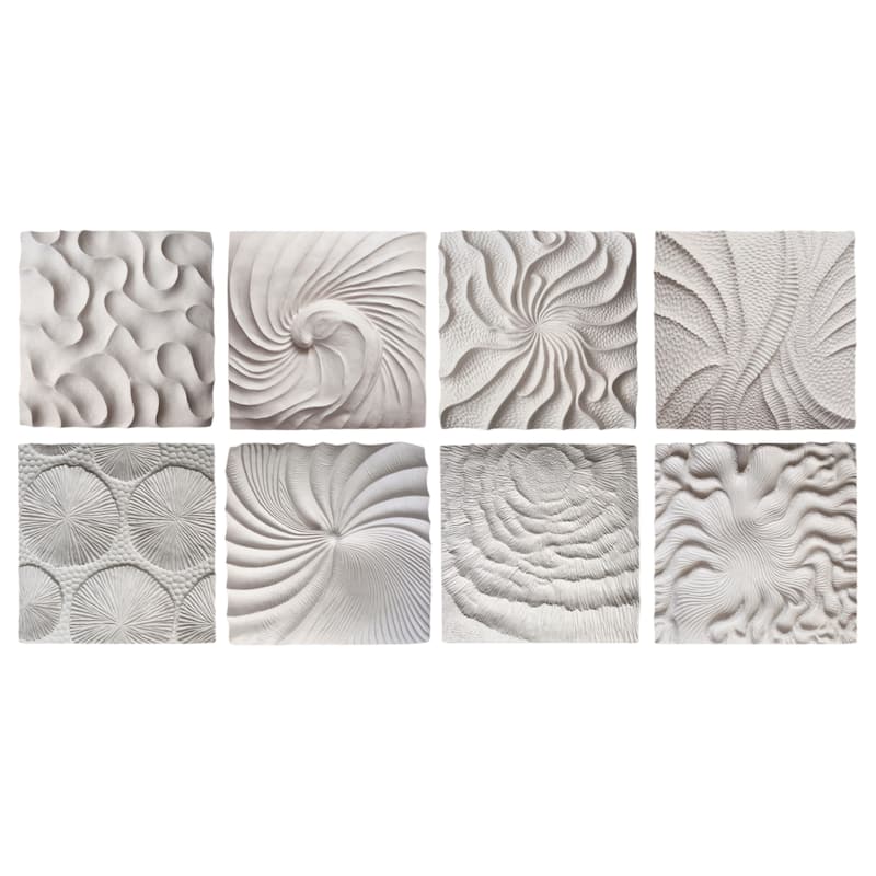 Resin Wall Art Sculptural Texture Panel (Set of 8) - 14" White