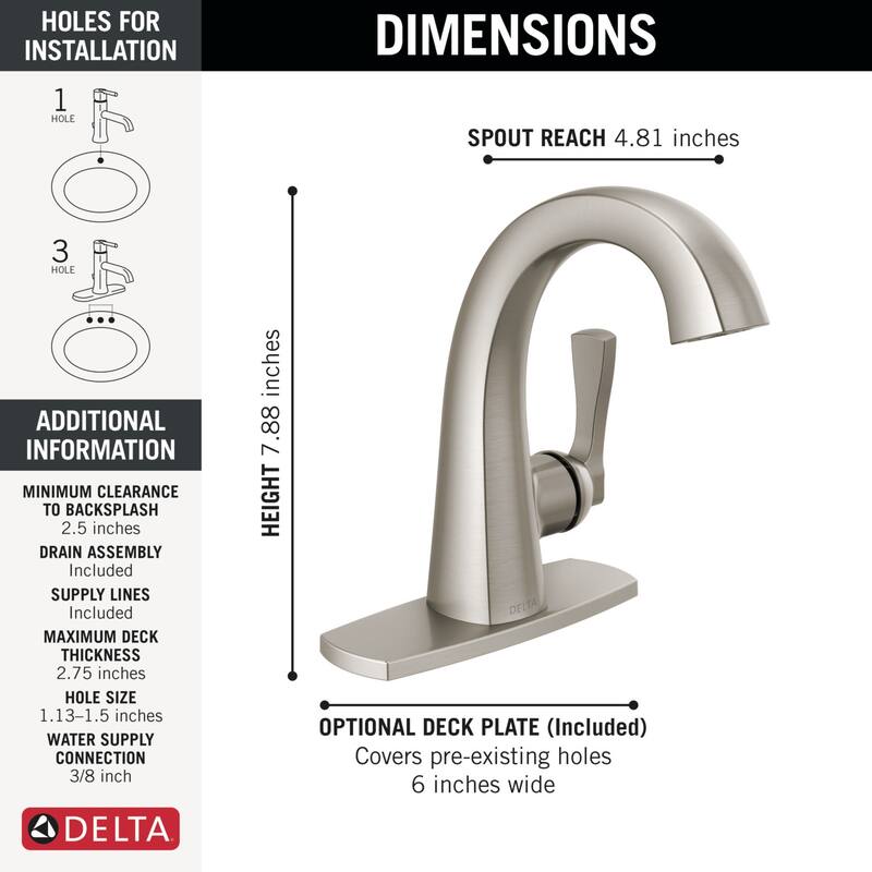 Delta 577-MPU-DST Stryke 1.2 GPM Single Hole Bathroom Faucet with Push