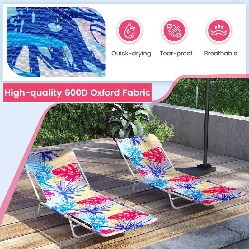 Gymax 2 Pieces Outdoor Folding Chaise Lounge 5-position Lay Flat Beach
