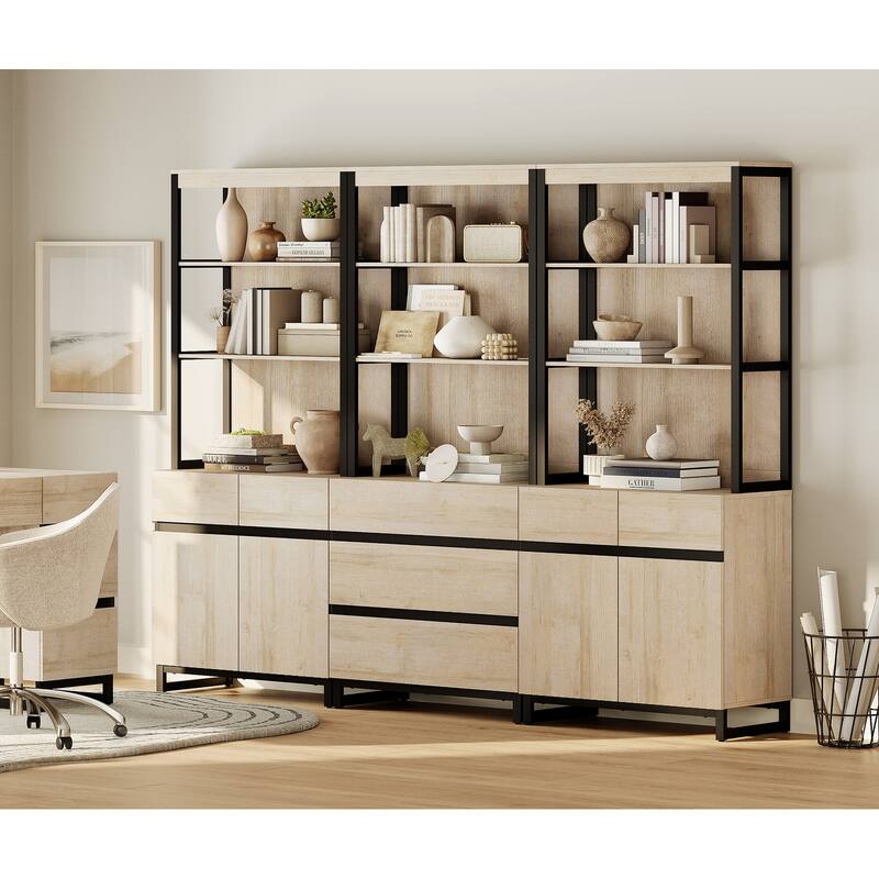 WAMPAT 3 PCS Modern 72" Tall Bookcase with 3 Drawers and Adjustable Shelves, Library Book Shelf with Storage Cabinet