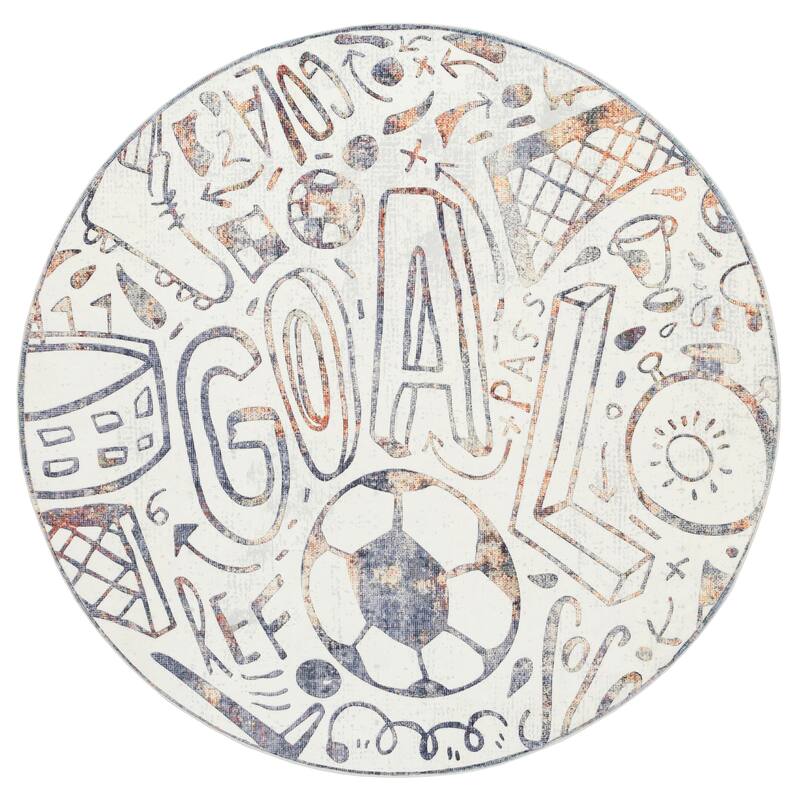 Katie Merz SPORTSGLYPHS Soccer Area Rug - 6' Round - Chalk