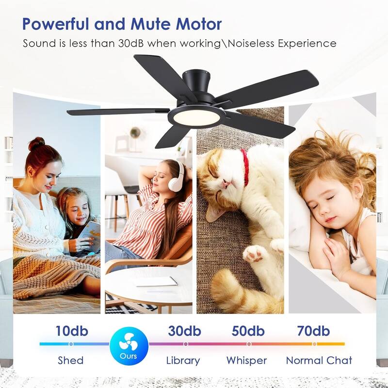 52" Modern Ceiling Fan with Light,Remote and App Control for Bedroom Living Room Patio - 52 Inches