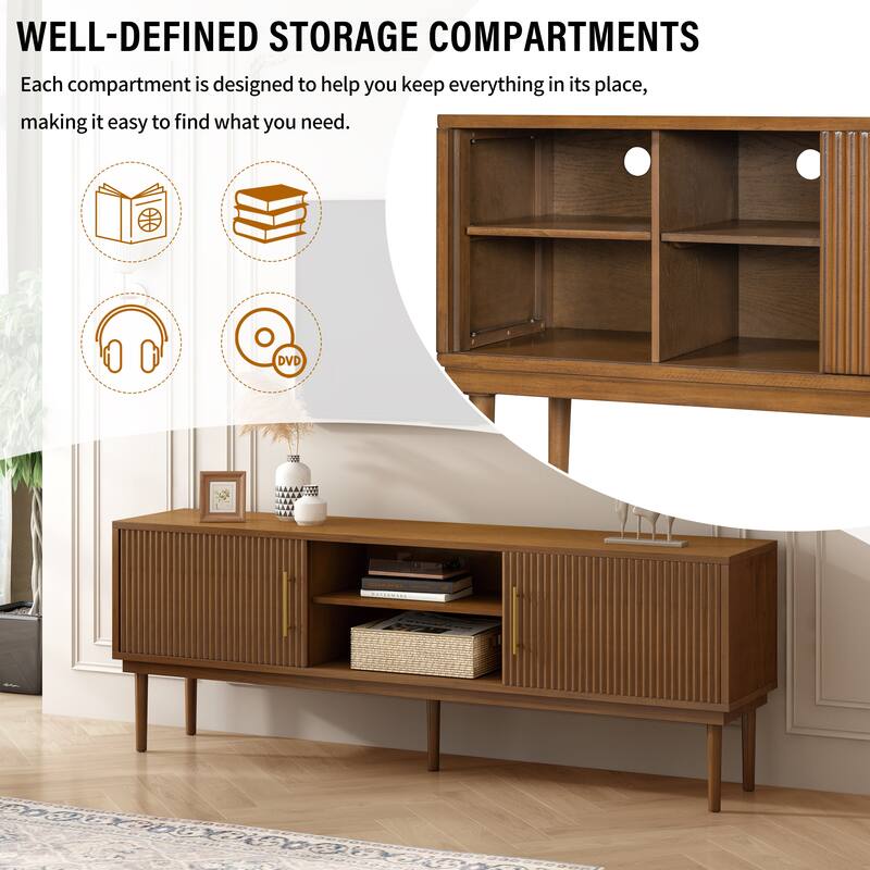 74.9" TV Stand with Vertical Striped Sliding Doors for Stylish Storage