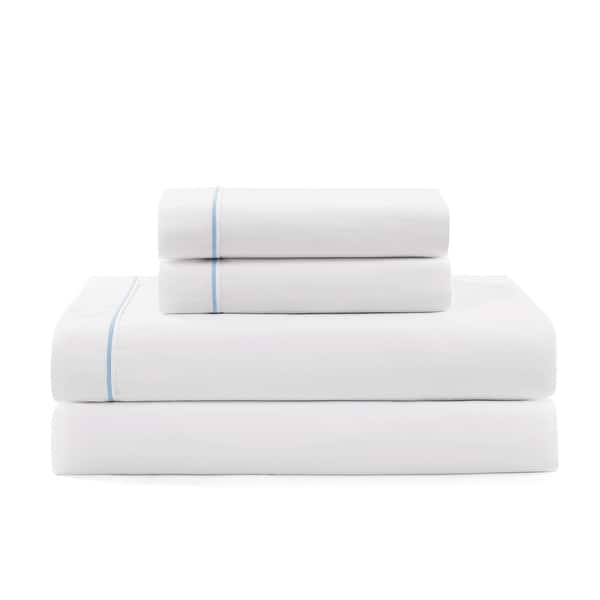 slide 2 of 8, Tommy Hilfiger Hem Stripe Solid Cotton Sheet Set White/Blue - Full
