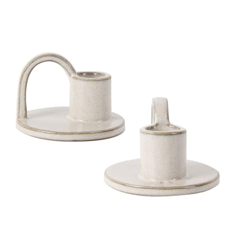 Set of Two Elise Short Candlesticks in Titanium Silver